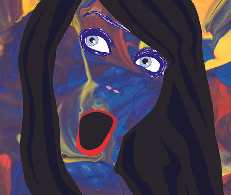 A young womans face with abstract background and cutaway sectionsのeditorial素材