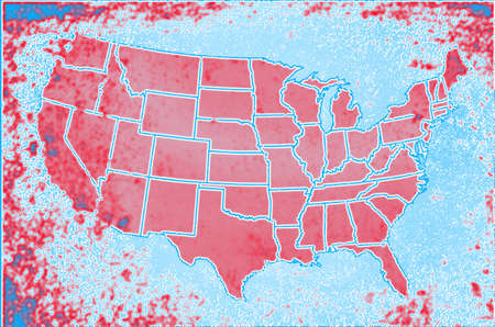 An outline map of The United States of America showing the states all with abstract grunge effectの写真素材