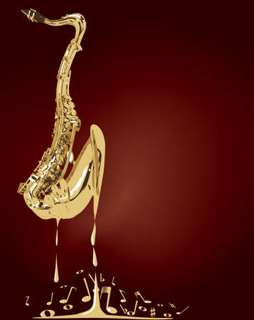 A saxophone melting into musical notes over a red backgroundの写真素材