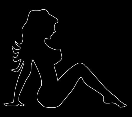 A womans silhouette outline isolated on a white backgroundの写真素材