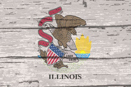 The flag of the USA state of Illinois on a wooden backgroundの写真素材