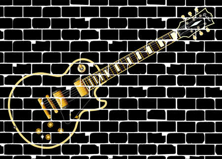 A section of brick wall as a background to a large rrock and roll electric guitarのイラスト素材
