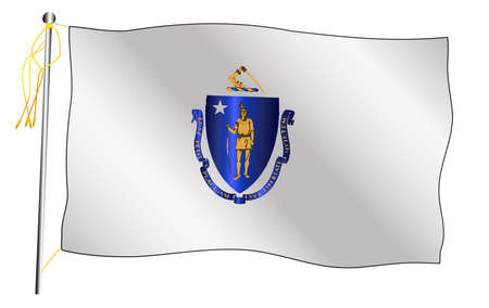 The Massachusetts State US state flag set against against a white background.のイラスト素材