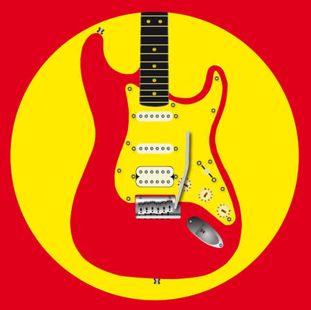 A red electric guitar icon in red and yellowのイラスト素材