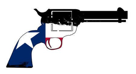 A typical six gun isolated over a white background with the state flag of Texasのイラスト素材