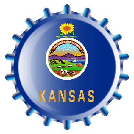 A typical metal glass bottle cap in Kansas state flag colors isolated on a white backgroundのイラスト素材