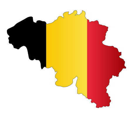 Outline map of Belgium with national flag over a white backgroundのイラスト素材