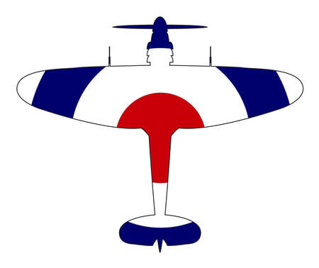 A typical WW2 British fighter plane with a red white and blue roundel silhouette on a white backgroundのイラスト素材