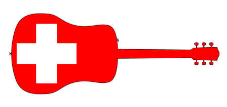 A typical acoustic guitar silhouette isolated over a white background with a Switzerland flagのイラスト素材