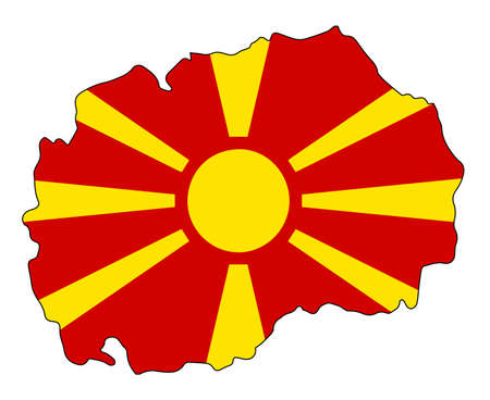 Outline map of Macedonia over a white background with Flagのイラスト素材