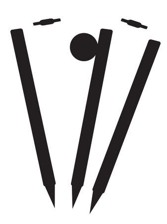 Set of cricket wickets and bails being bowled out in black silhouette isolated on a white backgroundのイラスト素材