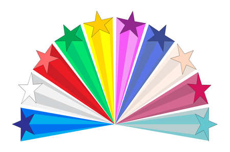 An aray of stars with a multi color rays trailing on a white backgroundのイラスト素材