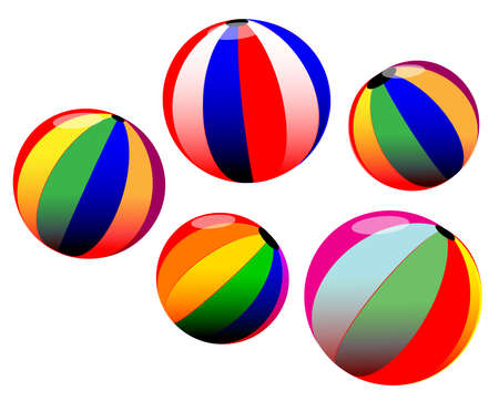 A collection of isolated multi color beachballs on a white backgroundのイラスト素材