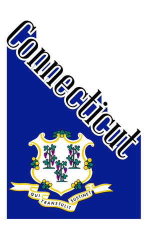 Text in black and white proclaiming Connecticut with a shadow backdrop with state flag over whiteのイラスト素材