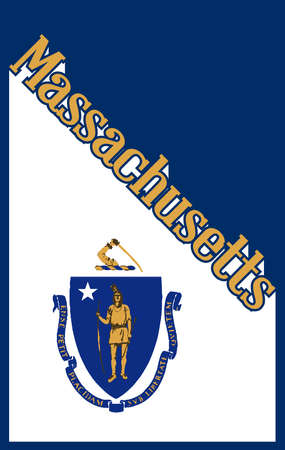 Text in black and white proclaiming Massachusetts with a shadow backdrop on the state flagのイラスト素材