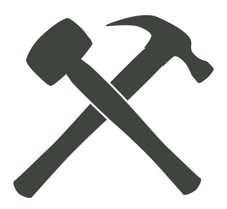 A lump and claw hammer both in silhouette crossed and set over a white backgroundのイラスト素材