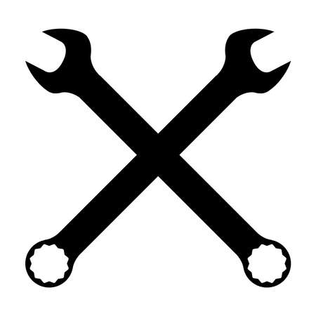 Two crossed mechanics open ended and ring spanner combination in silhouette on a white backgroundのイラスト素材