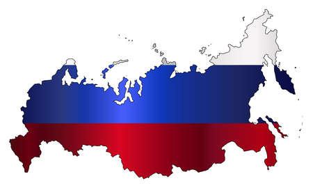 Map of Russia with red white and blue flag silhouette over a white backgroundのイラスト素材