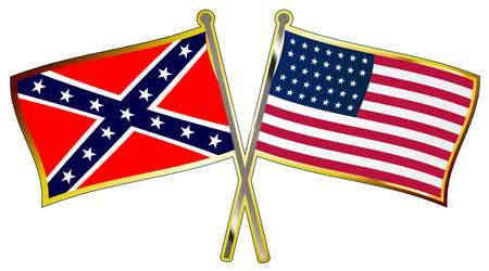 The flag of both sides during the American Civil War crossed with flag poles as a lapel pinのイラスト素材
