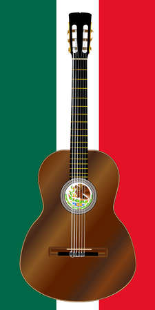 A typical Flamenco Spanish acoustic guitar set on the Mecican flag colorsのイラスト素材