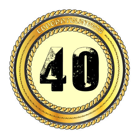 A golden 40 metal rope circular border over a white backgroundのイラスト素材