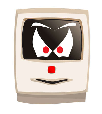 Early years desk top beige computer with ghost face on a white backgroundのイラスト素材
