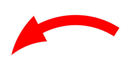 Red curved downward directional arrow pointing left on a white backgroundのイラスト素材