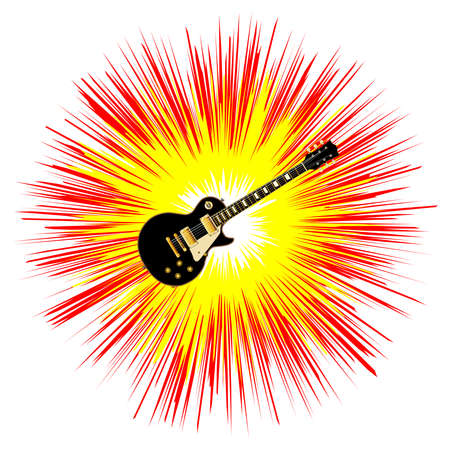 The definitive rock and roll guitar in black with bright flash backgroundのイラスト素材