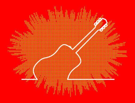 A acoustic guitar in a continuous white line over a red and yellow exxplosion backgroundのイラスト素材