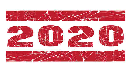 A red rubber inkk stamped mark stating 2020 over a white backgroundのイラスト素材