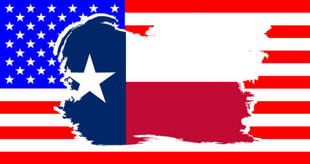 The flag of the USA state of TEXAS with a white grunge border set over the usa Stars and Stripes flagのイラスト素材