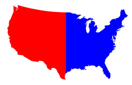 An outline silhouette map of The United States of America in red and blueover a white backgroundのイラスト素材