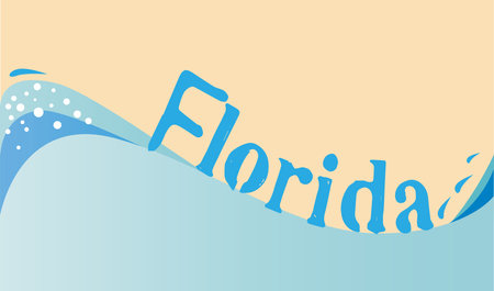 An abstract surfing wave with foam and water droplets and the text Floridaのイラスト素材