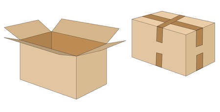 An open and closed brown cardboard boxes over a white background