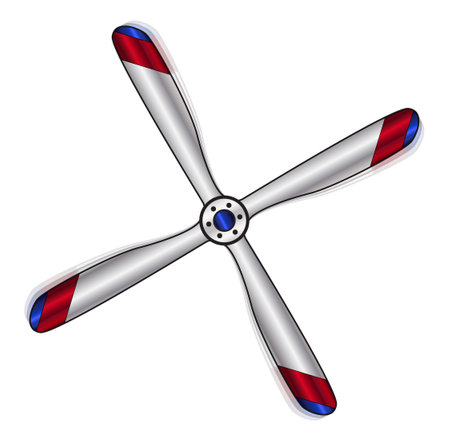 An old fashioned wooden aircraft propeller with individual paintwork isolated over a white background with motion blurのイラスト素材