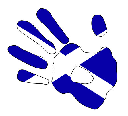 Hand Print Silhouette abstract drawing set over a drawing of the Scottish flagのイラスト素材