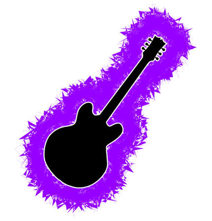 Black silhouette electric guitar over a grunge splatter backgroundのイラスト素材
