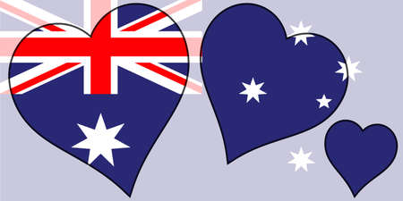 Australian Flag within a selection of heart cutouts all over a faded backgroundのイラスト素材