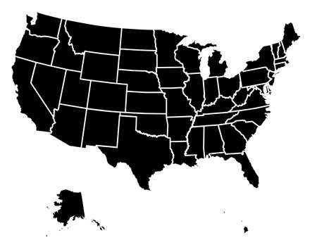 A silhouette map of TheUnited States of America with staes shown with a white outlineのイラスト素材