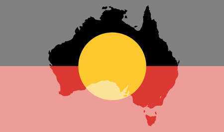 Silhouette map of Australia over a Aboriginal flagのイラスト素材