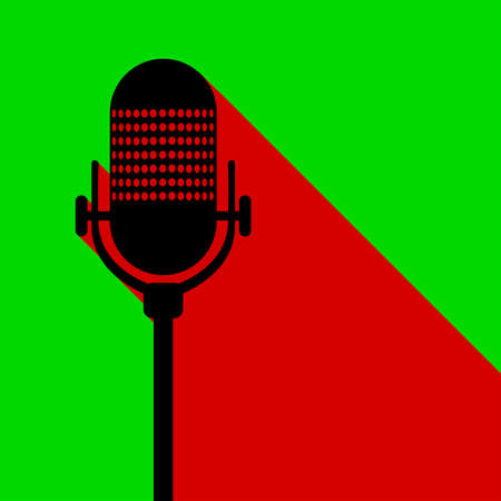 A retro microphone in silhouette with a red shadow and a green backgroundのイラスト素材