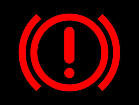 Dashboard large red brake warning light over a black backgroundのイラスト素材