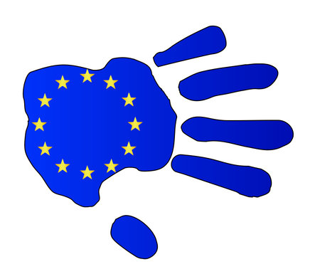 Hand Print Silhouette abstract drawing set over a drawing of the EU flagのイラスト素材