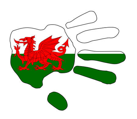 Hand Print Silhouette abstract drawing set over a drawing of the Welsh Flagのイラスト素材