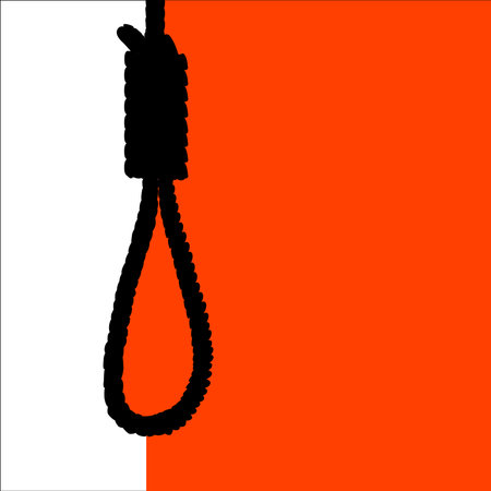 A typical hangman noose in black silhouette set on a red and black backgroundのイラスト素材