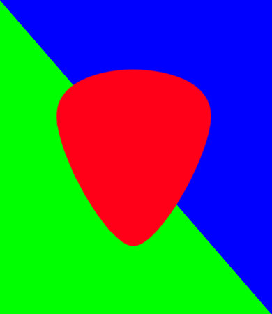 A typical guitar plectrum in red over a green and blue backgroundのイラスト素材