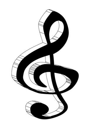 A musical treble clef in 3D black and white on a white backgroundのイラスト素材