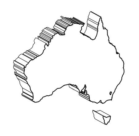 Outline 3D map of Australia over a white backgroundのイラスト素材
