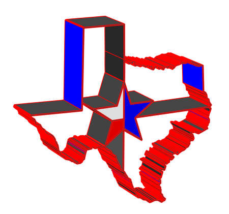 Outline 3D abstract map of Texas in red white and blue with the lone star motifのイラスト素材