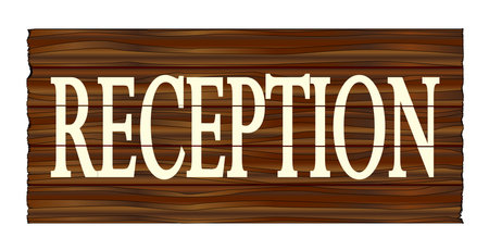A rectangle dark wood sign with the legend in light yellow Reception.のイラスト素材